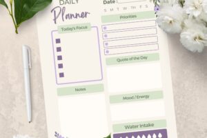 Free Floral & Feminine Daily Planner Page Printable