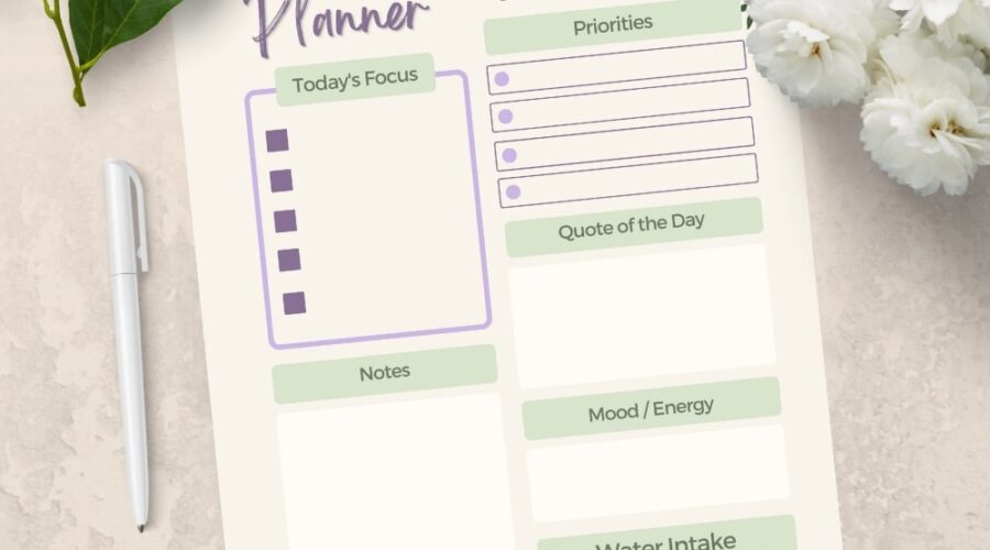 Free Floral & Feminine Daily Planner Page Printable