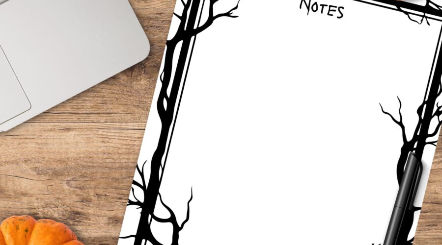 Eerie bare trees border note paper page free printable www.emjaybeedesign.com