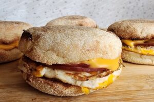 egg mcmuffin sandwiches on a cutting board www.emjaybeedesign.com