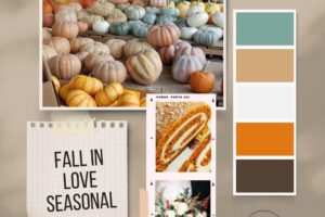 Fall in love titled mood board with inspiration of cool fall colors www.emjaybeedesign.com