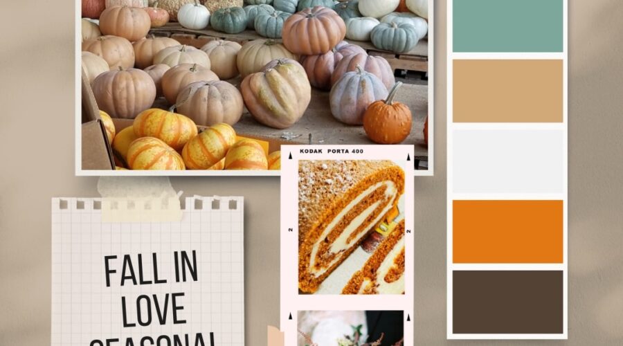 Fall in love titled mood board with inspiration of cool fall colors www.emjaybeedesign.com