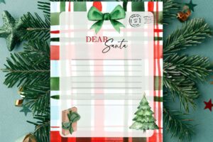 dear santa line paper stationery with christmas plaid background www.emjaybeedesign.com