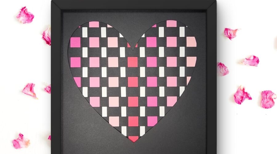 Woven paper heart art craft www.emjaybeedesign.com