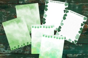 St. patrick's day stationery pages three designs lined and unlined paper pages www.emjaybeedesign.com