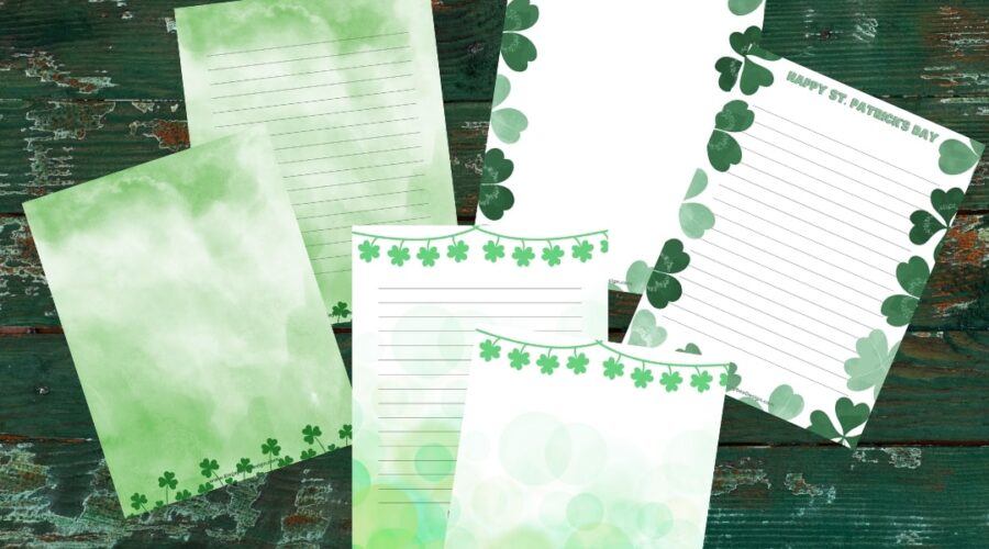 St. patrick's day stationery pages three designs lined and unlined paper pages www.emjaybeedesign.com