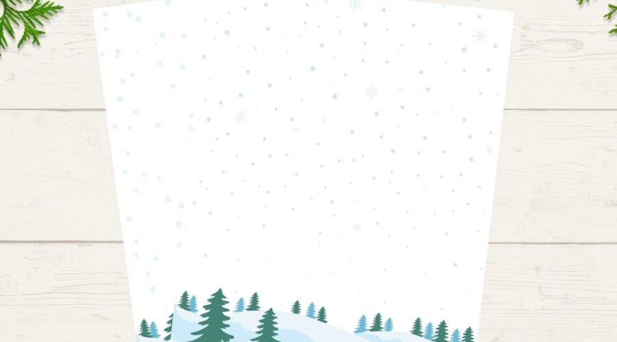 Falling snowflakes winter stationery pages free printable featured image www.emjaybeedesign.com